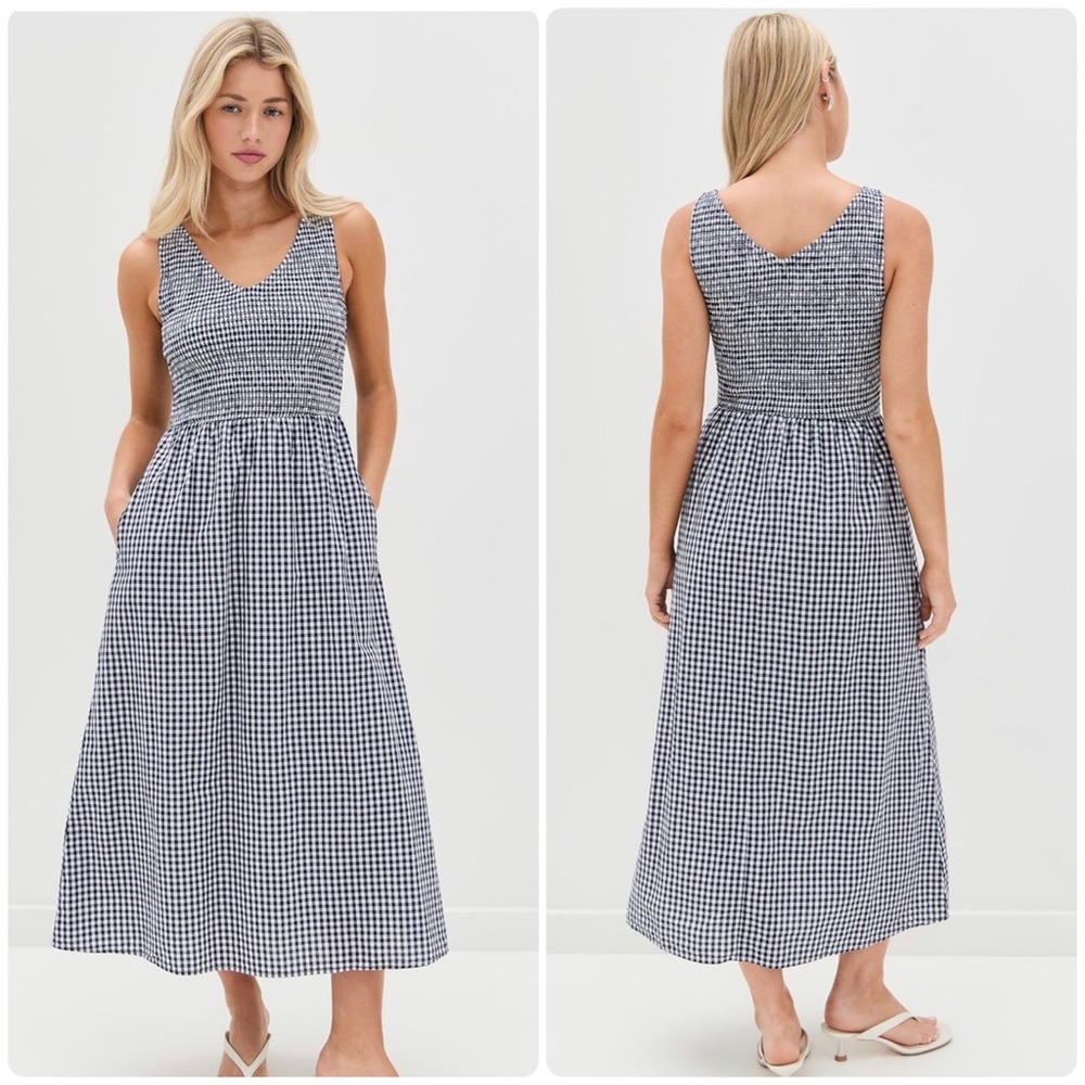 NWT Marea by Liz Joy Cora Gingham Midi Dress -  Navy / White